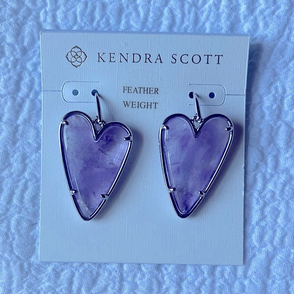 KENDRA SCOTT Ansley heart drop in rhodium/amethyst - dust bag included